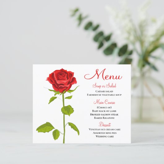Menu Fleur Rouge Rose Mariage Réception de mariage (Debout devant)