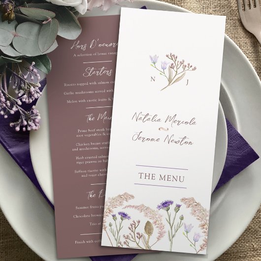 Menu Fleur sauvage aquarelle chaise mariage
