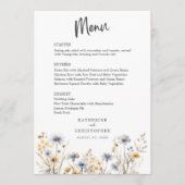 Menu Fleur sauvage aquarelle Elegant Dusty Blue Mariage (Devant)