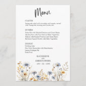 Menu Fleur sauvage aquarelle Elegant Dusty Blue Mariage (Devant)