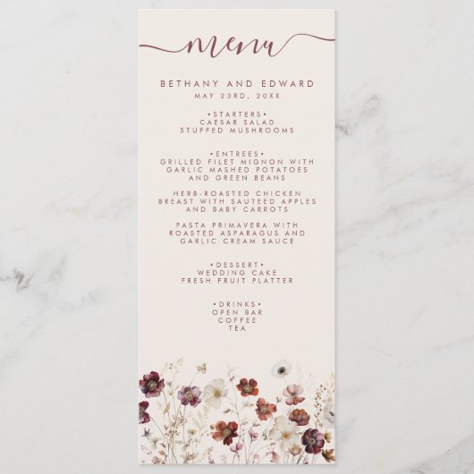 Menu Fleur sauvage Automne Champ Beige Mariage (Devant)