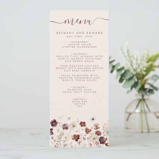 Menu Fleur sauvage Automne Champ Beige Mariage (Debout devant)