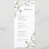 Menu Fleur sauvage Bleu Aquarelle Mariage élégant (Devant)