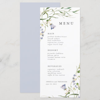 Menu Fleur sauvage Bleu Aquarelle Mariage élégant
