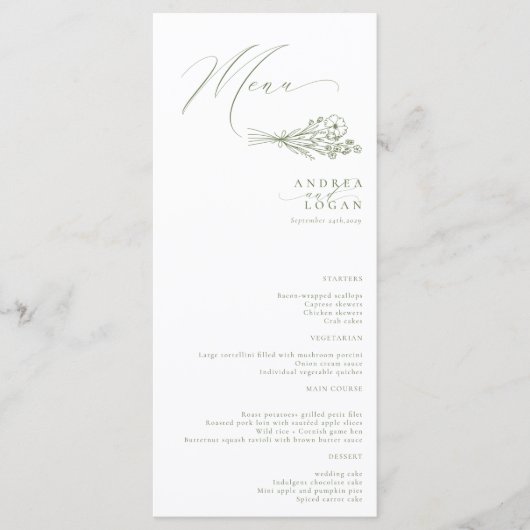 Menu Fleur sauvage Boho Chic Mariage (Devant)