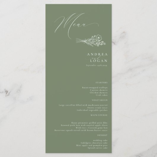 Menu Fleur sauvage Boho Chic Mariage (Devant)