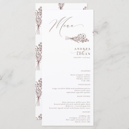 Menu Fleur sauvage Boho Chic Mariage (Devant / Derrière)