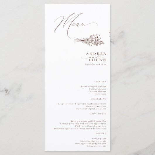 Menu Fleur sauvage Boho Chic Mariage (Devant)