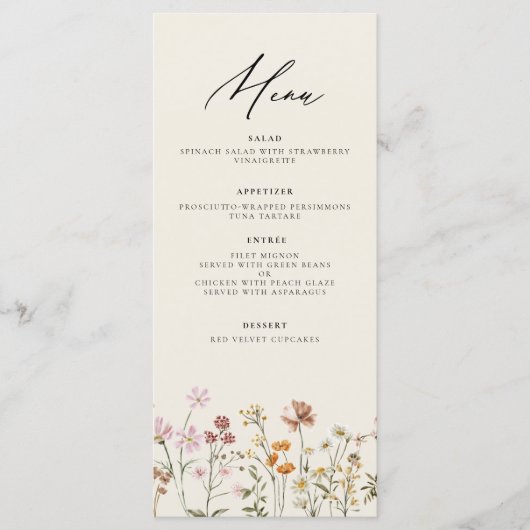 Menu Fleur sauvage Boho Elegant Mariage Réception (Devant)