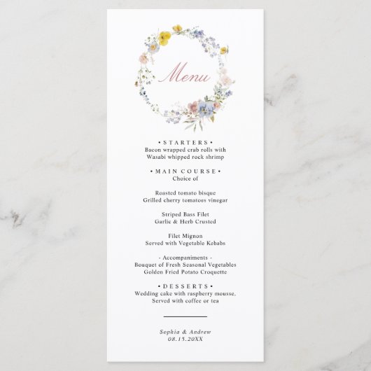 Menu Fleur sauvage Boho été Mariage (Devant)