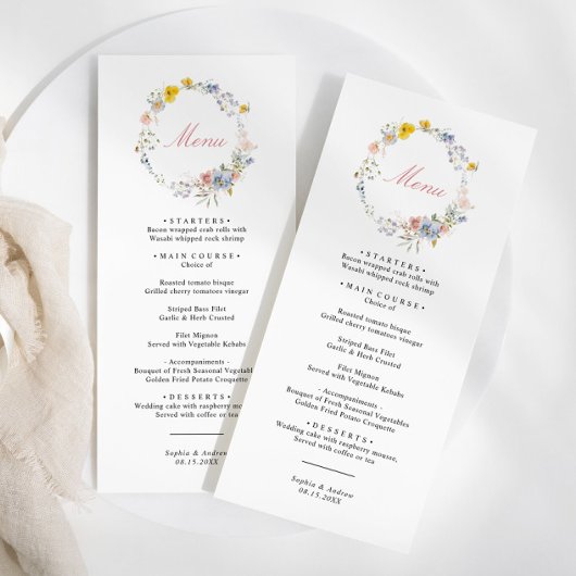 Menu Fleur sauvage Boho été Mariage