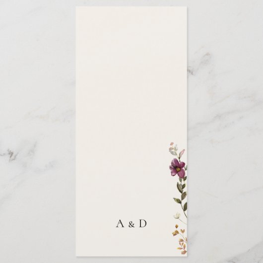 Menu Fleur sauvage Boho Monogramme Mariage trois cours (Dos)