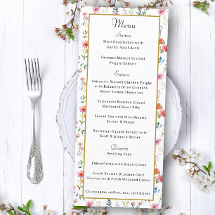 Menu Fleur sauvage d'aquarelle Mariage d'été du printem