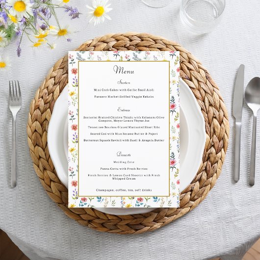 Menu Fleur sauvage d'aquarelle Mariage d'été du printem