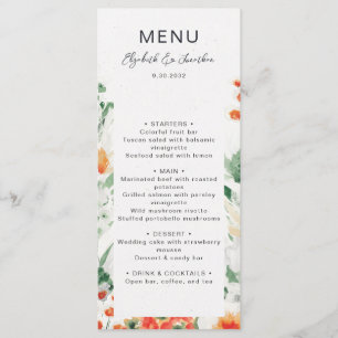 Menu Fleur sauvage d'été mariage à fleurs vert orange