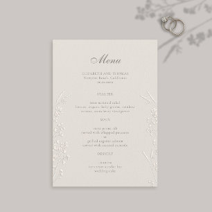Menu Fleur sauvage Ecru Faux Mariage classique Embossé