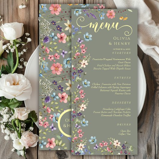 Menu Fleur sauvage élégant moderne Sage Mariage vert