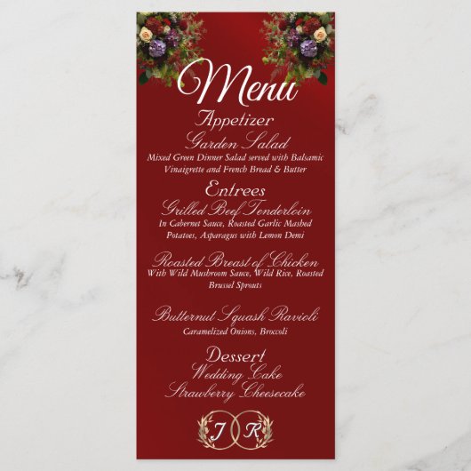 Menu Fleur sauvage et ruban - Mariage rouge (Devant)