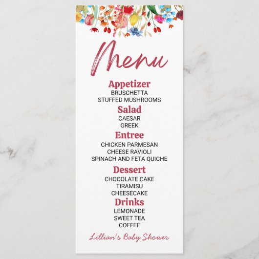 Menu Fleur sauvage Fleur Fleur Baby shower (Devant)