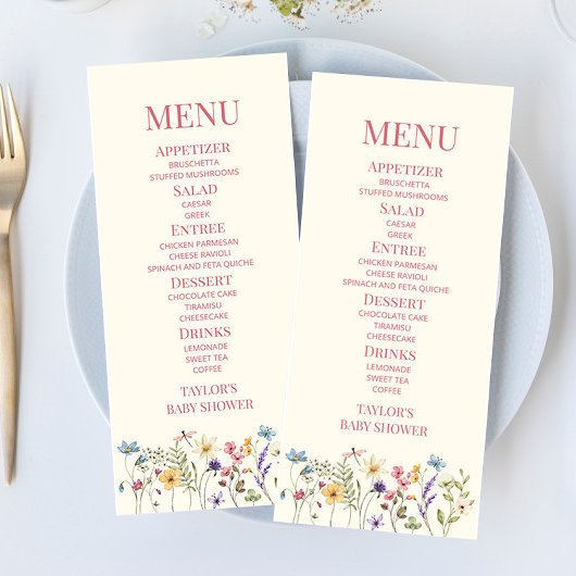 Menu Fleur sauvage Fleur Fleur Floral Baby shower