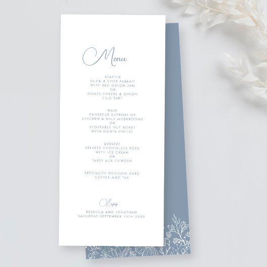 Menu Fleur sauvage Floral Elegant Dusty Blue Mariage Me