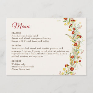 Menu Fleur sauvage Jaune Feuillage de Tagète Mariage