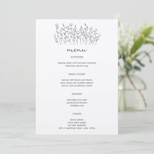 Menu Fleur sauvage Line Art Elegant Moderne Rustique PE (Debout devant)