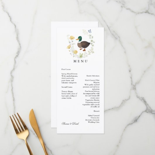 Menu Fleur sauvage Mallard Duck Mariage (Devant/Arrière en situation)