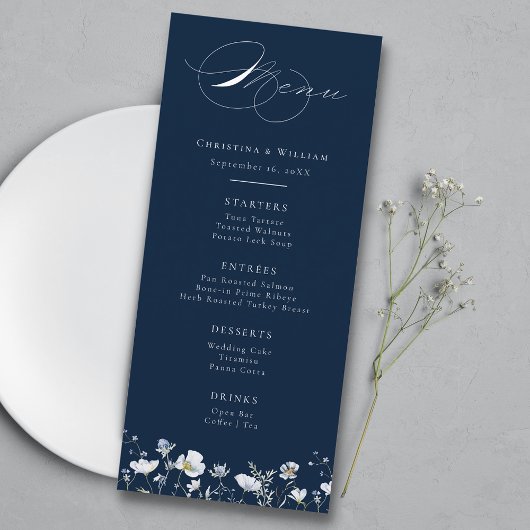 Menu Fleur sauvage Mariage d'hiver Elégant bleu de la M