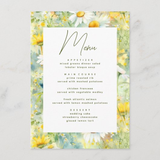 Menu Fleur sauvage Meadow Summer Folift Boho Mariage (Devant)