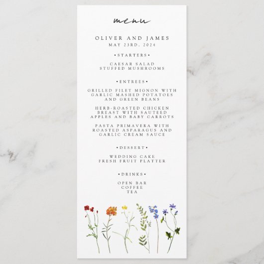 Menu Fleur sauvage minimal LGBTQ Gay pride Floral Maria (Devant)