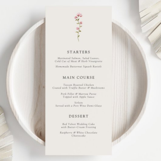 Menu Fleur sauvage minimaliste Boho Boho Floral Mariage
