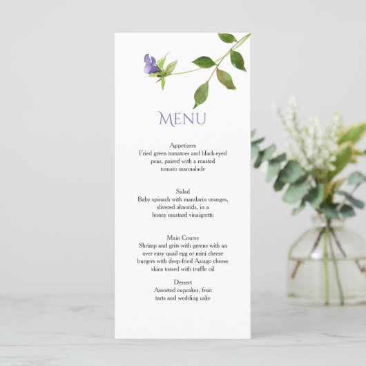 Menu Fleur sauvage pourpre Blossoms Feuilles verts Cart (Debout devant)