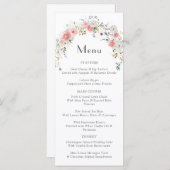 Menu Fleur sauvage  rose blanc Mariage (Devant / Derrière)