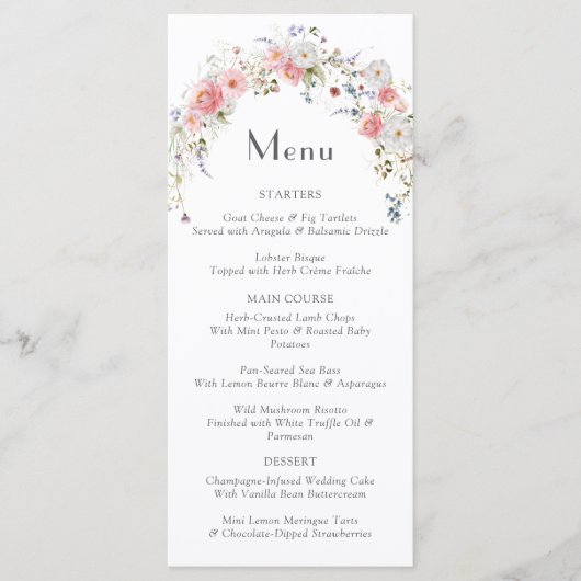 Menu Fleur sauvage  rose blanc Mariage (Devant)