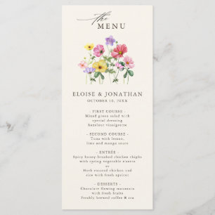 Menu Fleur sauvage Rustic Chic Floral Mariage campagnar