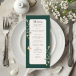 Menu Fleur sauvage rustique Frame Emerald Mariage vert<br><div class="desc">Ce menu mariage est composé d'un élégant arrière - plan vert émeraude qui dégage un sentiment de sophistication et de richesse. La teinte verte profonde crée un décor captivant qui donne le ton d'une célébration mémorable. Autour du texte, des fleurs sauvages d'aquarelle délicats et rustiques ainsi qu'une zone de texte...</div>