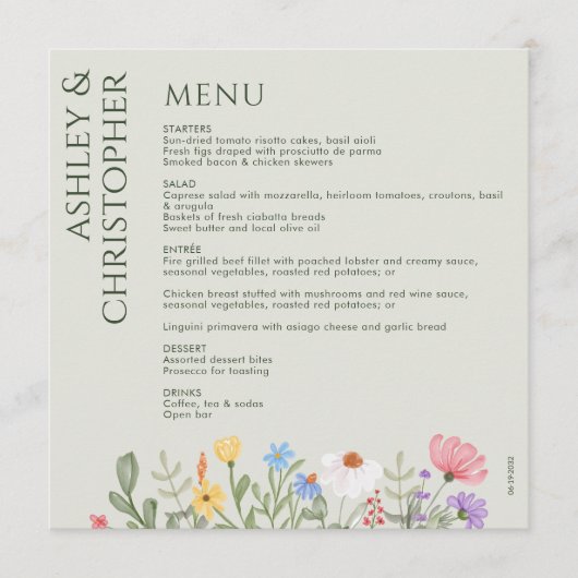 Menu Fleur sauvage rustique moderne Mariage de taille d (Devant)