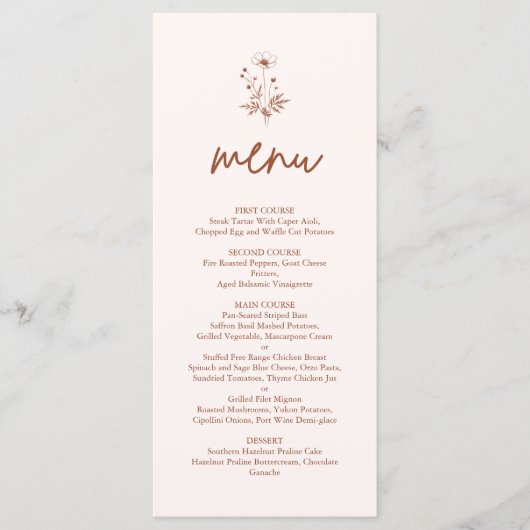 Menu Fleur sauvage rustique Terracotta Boho Mariage (Devant)