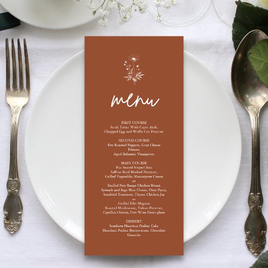 Menu Fleur sauvage rustique Terracotta Boho Mariage