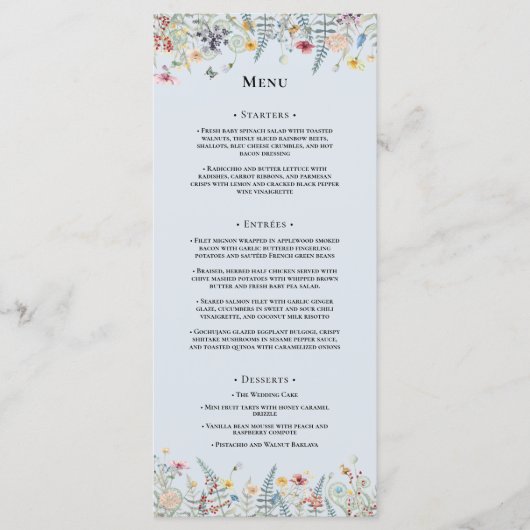 Menu Fleur sauvage simple Fern Dusty Blue Mariage plat (Devant)