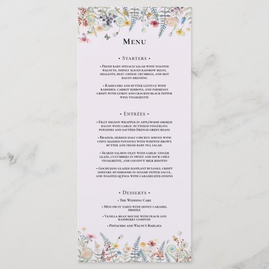 Menu Fleur sauvage simple Fern Lavender Mariage plat (Devant)