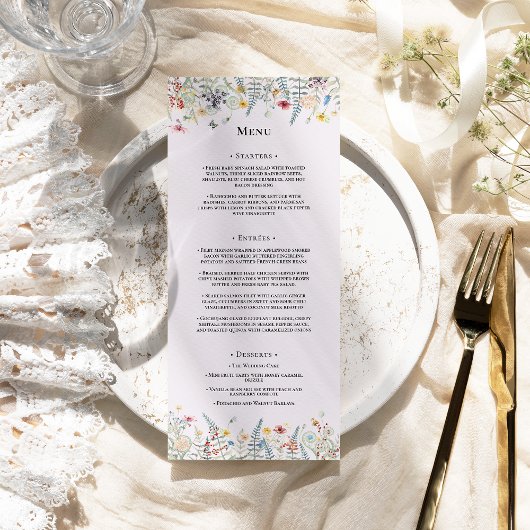 Menu Fleur sauvage simple Fern Lavender Mariage plat
