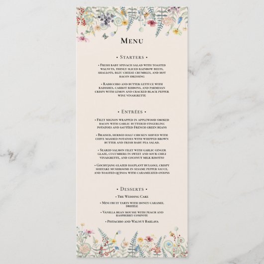 Menu Fleur sauvage simple Fern Mariage beige plat (Devant)