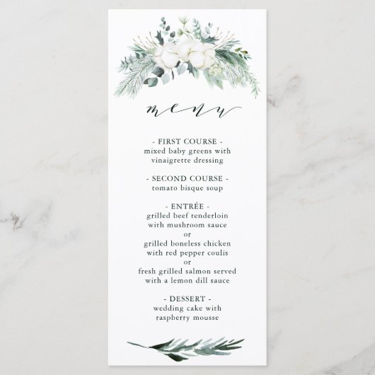 Menu Fleurs à feuillage persistant et coton Mariage élé (Devant)