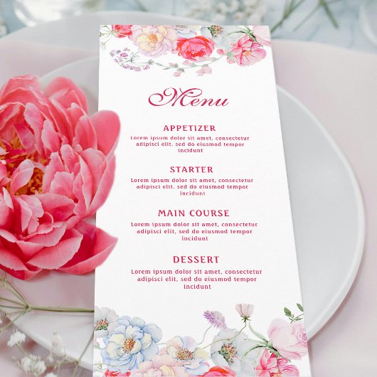 Menu Fleurs à l'aquarelle Classique