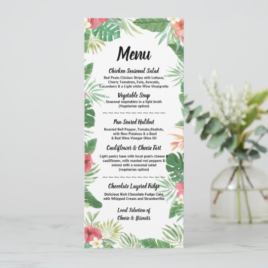 Menu Fleurs Aquarelle Tropicale Mariage Réception (Debout devant)