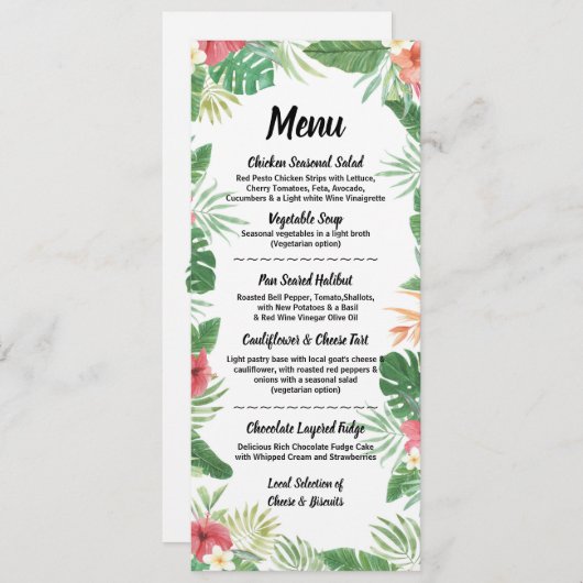 Menu Fleurs Aquarelle Tropicale Mariage Réception (Devant / Derrière)