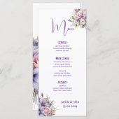 Menu Fleurs aquarelles. Mariage. (Devant / Derrière)