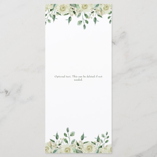 Menu Fleurs Blanches Élégantes Feuillage Baptême (Dos)